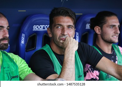 Italy, Parma, August 24 2019: Gianluigi Buffon, Juventus Goalkeeper, Seated In The Bench During Football Match PARMA Vs JUVENTUS, Italy League Serie A 2019/2020 Day1, Tardini Stadium