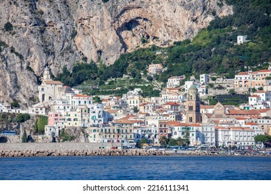 Italy, Positano. Positano As Seen From The Boat Ride.