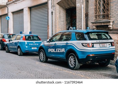 Italy, Rimini - July 15, 2018: Parked Italian Police Cars.