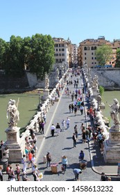 Italy, Rome, The Aelian Bridge, 08/05/2012 Lots Of People And Turists Cross Tiber River By The Aelian Bridge From Castel Sant'Angelo To Bargo District