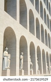 Italy - Rome – May 10. 2022: The Palazzo Della Civiltà Italiana Is In Rome In The EUR District. Loved By The Futurists For Its Abstract Appearance, It Is Called By The Romans Colosseum Square.