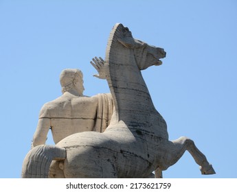 Italy - Rome – May 10, 2022: Equestrian Monument On The South-western Front Of The Palace Of The Palazzo Della Civiltà Italiana