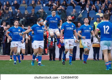 Italy, Rome, November 24 2018: Team Of Italy Enter In The Field Before Kick Off About Rugby International Match ITALY Vs NEW ZEALAND ALL BLACKS, At Olimpico Stadium