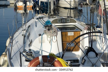 Italy,  sailing boat, tilted double steering-wheel
