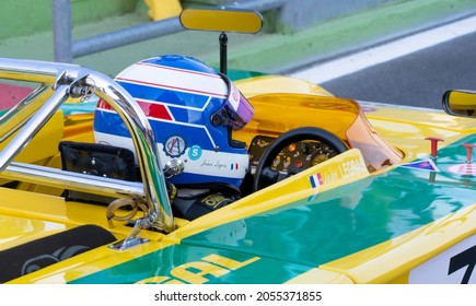 Italy, September 11 2021. Vallelunga Classic. Race Car Driver Close Up Rear View In Prototype Cokpit