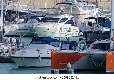 Italy, Sicily, Mediterranean sea, Marina di Ragusa (Ragusa Province); 27 December 2019, luxury yachts in the port - EDITORIAL - Shutterstock ID 1599632461