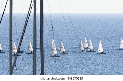 Italy, Sicily, Mediterranean sea, Marina di Ragusa; 8 December 2015, dinghy competition outside the marina - EDITORIAL