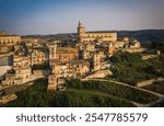 Italy, Sicily, Ragusa District, Monterosso Almo. June 2023. Amazing aerial panoramic piture from drone.