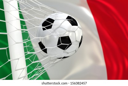 Italy Waving Flag And Soccer Ball In Goal Net 