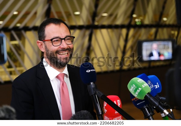 Italy\'s\
Agriculture Minister Stefano Patuanelli gives a press statement\
during a meeting of EU agriculture ministers at the EU Council\
building in Brussels, Belgium on Sept. 26,\
2022.