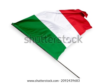 Italy's flag is isolated on a white background. flag symbols of Italy. close up of a Italian flag waving in the wind.