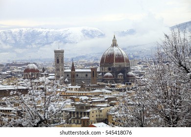 Italy,Tuscany,Florence In Winter With Snow.