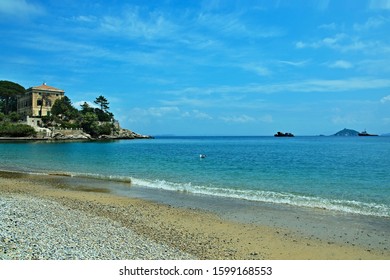 Italy-view on the beach in town Cavo on the island of Elba