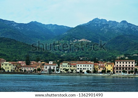 Similar – Image, Stock Photo View from Monte Capanne to Elba (Marciana Marina / Marciana Alta), clouds and the Mediterranean Sea