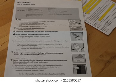 Itasca County, Minnesota, USA - July 28, 2022: Voting instructions accompany ballots in official 2022 election paperwork Managed by the United States Postal Service. 2I9A2328