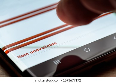 Item Unavailable Text On Smart Phone Screen