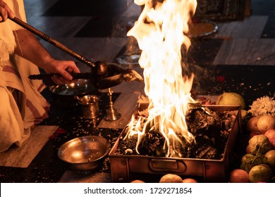 items for the Indian Yajna ritual. Indian Vedic fire ceremony called Pooja. A ritual rite, for many religious and cultural holidays and events in the Indian tradition. Hindu wedding vivah Yagya - Powered by Shutterstock