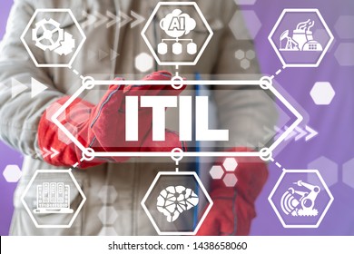 ITIL Information Technology Infrastructure Library Industrial Technology. Engineer Uses Virtual Screen Touches ITIL Text.