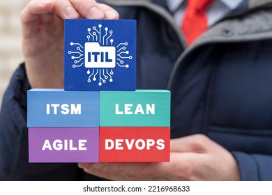 ITIL Information Technology Infrastructure Library Concept. ITSM IT Service Management: Lean, Agile And DevOps Technology.