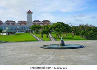 ITOMAN CITY, JAPAN -2 JUL 2017- Exterior View Of The Cornerstone Of Peace, A War Memorial To American And Japanese Soldiers Lost In The Battle Of Okinawa During World War 2. 