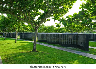 ITOMAN CITY, JAPAN -2 JUL 2017- Exterior View Of The Cornerstone Of Peace, A War Memorial To American And Japanese Soldiers Lost In The Battle Of Okinawa During World War 2. 