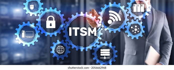 ITSM. Businessman pressing virtual screen IT Service Management. Concept for information technology service management - Shutterstock ID 2056662968