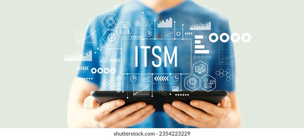 ITSM - Information Technology Service Management theme with young man using a tablet computer