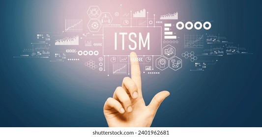 ITSM - Information Technology Service Management theme with hand pressing a button on a technology screen
