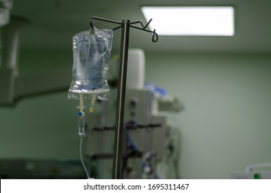 Iv solution bag. %5 Dekstrose fluid  is hanging at the surgery room .