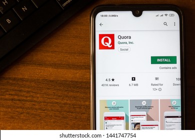 Ivanovsk, Russia - June 26, 2019: Quora app on the display of smartphone or tablet.