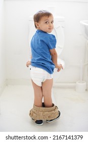 Ive Got This. Shot Of A Young Boy Being Potty Trained.