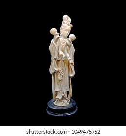 Ivory : Chinese Ivory carving / sculpture - Chinese ancient women with music instument isolated on white background.
