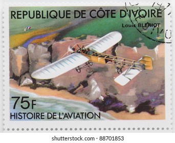 IVORY COAST - CIRCA 1977: A Stamp Printed In The Ivory Coast Shows The Blériot XI Is The Aircraft In Which, Louis Blériot Made The First Flight Across The English Channel, Circa 1977.