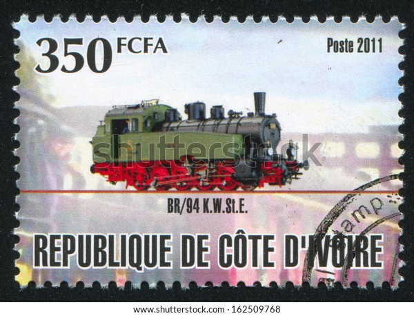 IVORY COAST CIRCA 2011: stamp printed by Ivory\
Coast, shows locomotive, circa\
2011