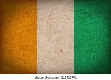 Ivory Coast Flag Pattern On The Fabric  Texture ,retro Vintage Style