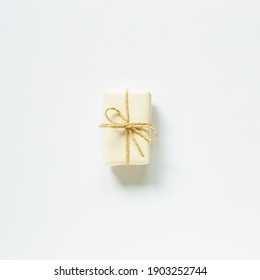 Ivory gift box isolated on white background. top view, copy space