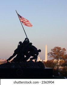 Iwo Jima Memorial At Sunset