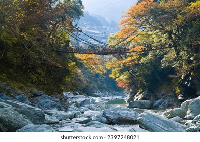 Iya valley and Kazurabashi vine bridge in Tokushima prefecture, Shikoku, Japan. - Powered by Shutterstock