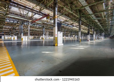 IZHEVSK, RUSSIA - AUGUST 15, 2017: Empty Area For New Assembly Line Of LADA Cars At LADA-IZHEVSK Car Factory. Industrial Space For New Workshops At Car Factory In Izhevsk