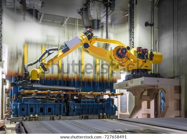 IZHEVSK, RUSSIA - AUGUST 15, 2017: Sheet Metal\
Stamping production. Metalworking machines. Machine-building\
enterprise. Stamping production workshop of new LADA Vesta SW Cross\
car in Automobile\
Plant
