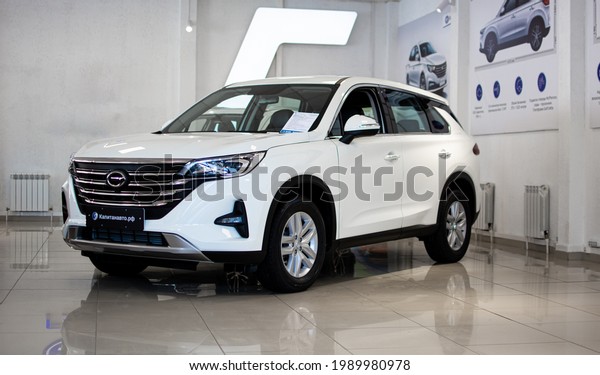 Izhevsk, Russia - March 5, 2021:  GAC GS5\
Comfort AT. Test drive and Presentation of the white car JAC in the\
showroom.