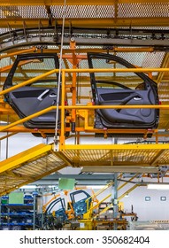 Izhevsk, Udmurtia, Russia - SEPTEMBER 25: Car Assembly Line. Start Of Product (SOP) LADA Vesta in Automobile Factory IZHAVTO - AVTOVAZ, on September 25, 2015 in Izhevsk - Shutterstock ID 350682404