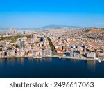 Izmir city centre aerial panoramic view. Izmir is a metropolitan city on the west coast of Anatolia and capital of Izmir Province in Turkey.