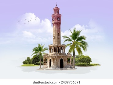 Izmir Clock Tower, built by the Ottoman sultan II in Izmir. It is a historical clock tower built in 1901 to celebrate the 25th anniversary of Abdulhamid's accession to the throne. - Powered by Shutterstock