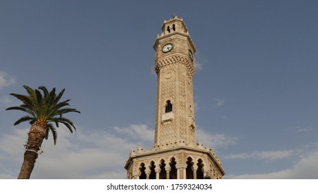 Izmir Clock Tower Is A Historic Building Located At The Konak Square In The Konak, Izmir, Turkey. Time Lapse.