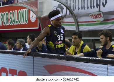 IZMIR - FEB 26: Fenerbahce's Ali Muhammed Bobby Dixon Standing To The Bench In Turkish Basketball League Game Between Pinar Karsiyaka 73-85 Fenerbahce On February 26, 2017 In Izmir