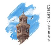 izmir historical clock tower and blue sky