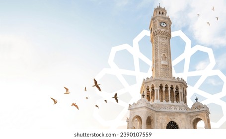 izmir historical clock tower and blue sky