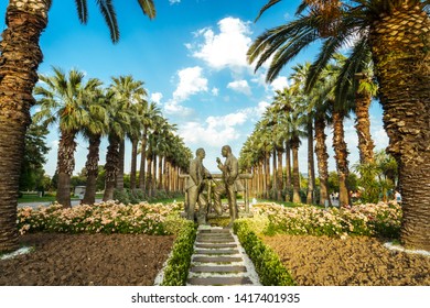 Izmir, Turkey - 26 May 2019: Two Black Men Statue Standing And Talking To Each Other In Public Park Called Kültürpark At Izmir, Turkey.