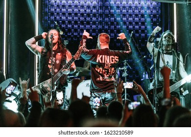 Izmir, Turkey Jan 19, 2020 : Heavy metal band named EKTOMORF is playing during the concert of Izmir Attack festival on Jan 19, 2020, in Izmir, Turkey.